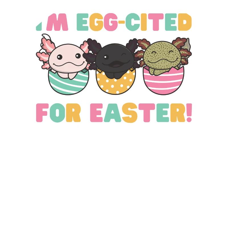 sweet axolotls at Easter with Easter eggs axolotl