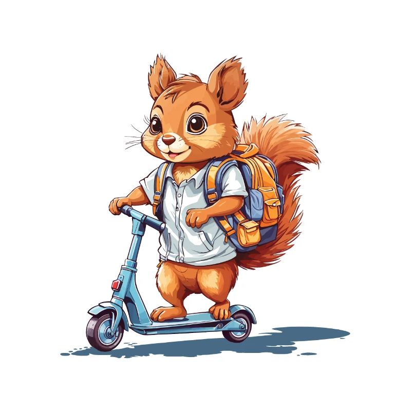 Joyeux écureuil retour à la conception de scooter de l’école