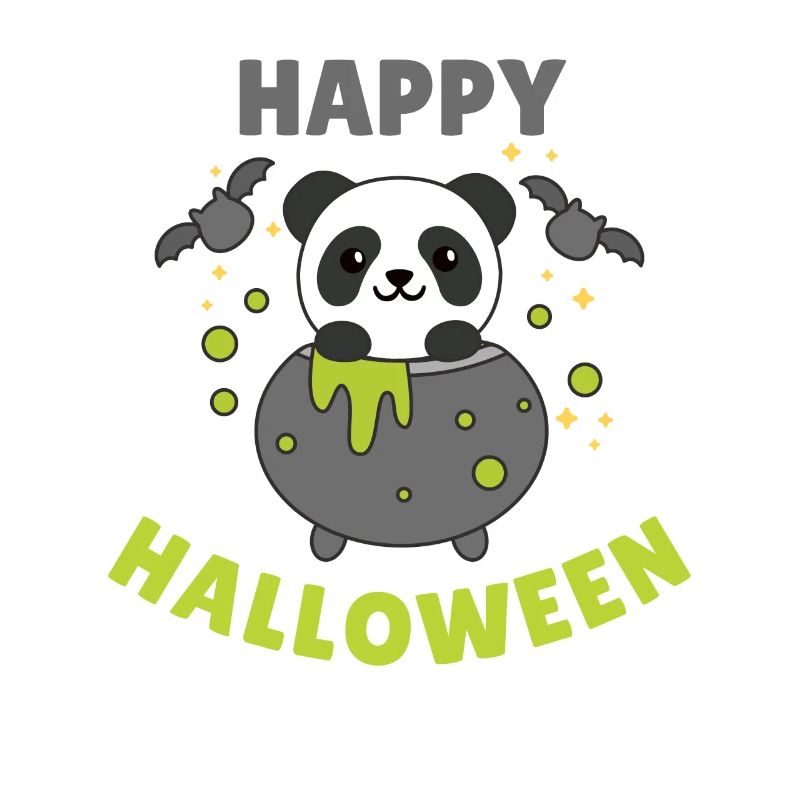 Panda Joyeux Halloween Bâton de Chaudron de Sorcière