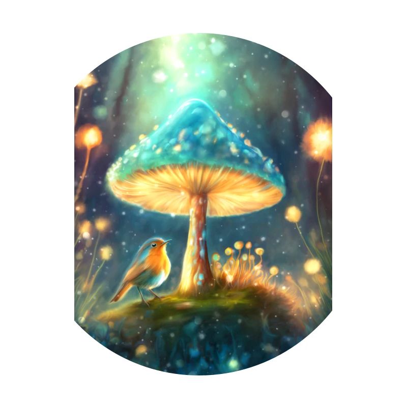 Magic robin under a toadstool