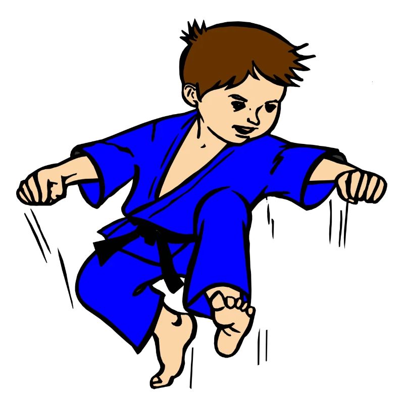 Blauer Anzug Karatekind oder Judokind mit schwarzem Gürtel