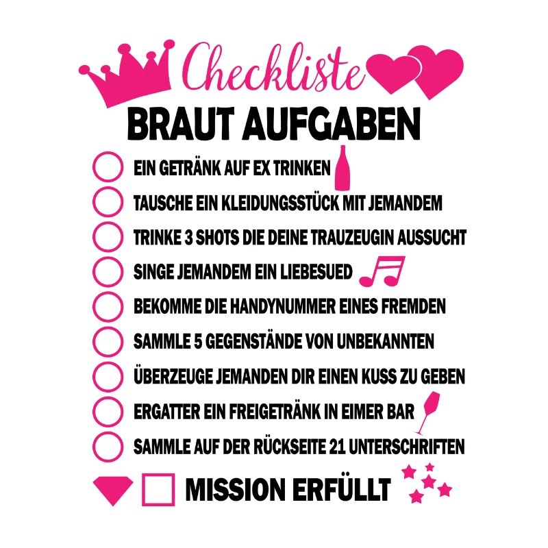 Braut Junggesellin Checkliste Geschenk