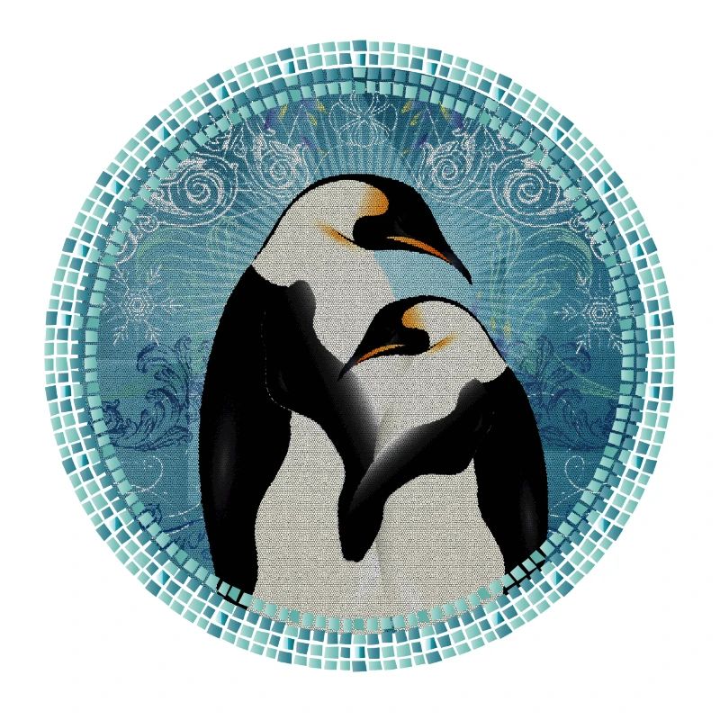 two magical penguins in mosaic style