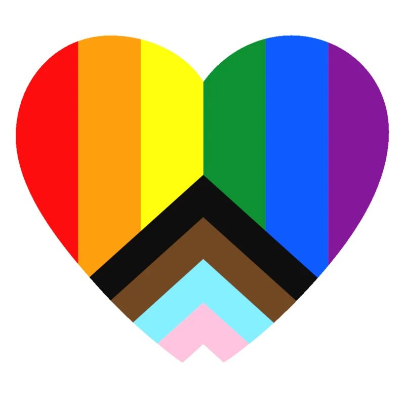 Le drapeau de la fierté du progrès LGBTQ+ en forme de cœur