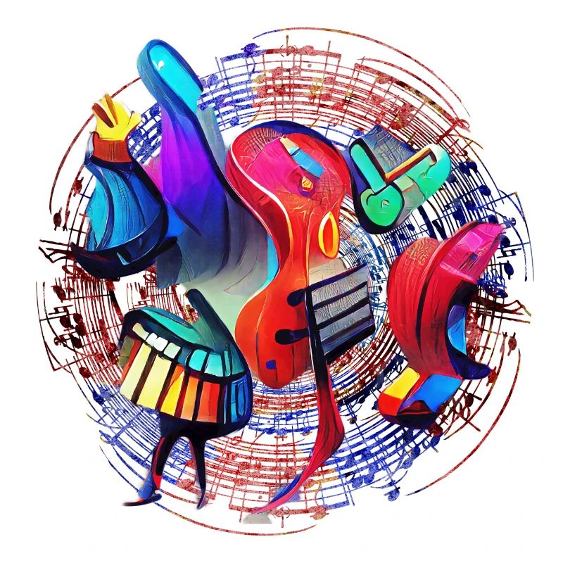 Cercle de notes avec des instruments de musique abstraits
