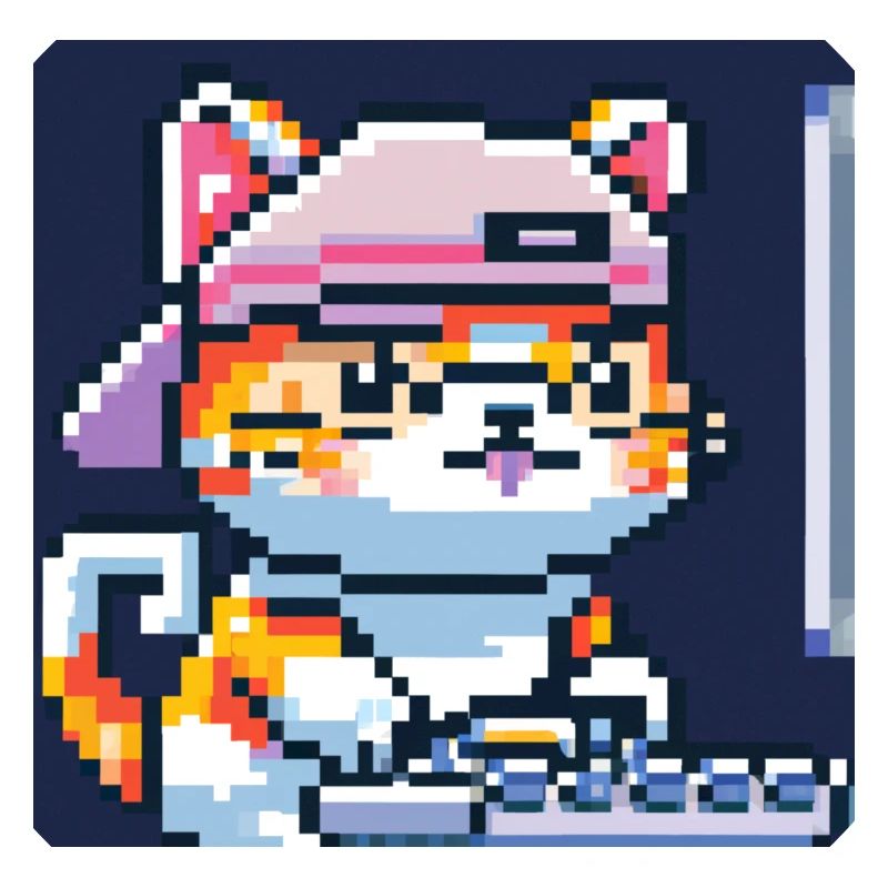 Cute cat with baseballhat playing computer games