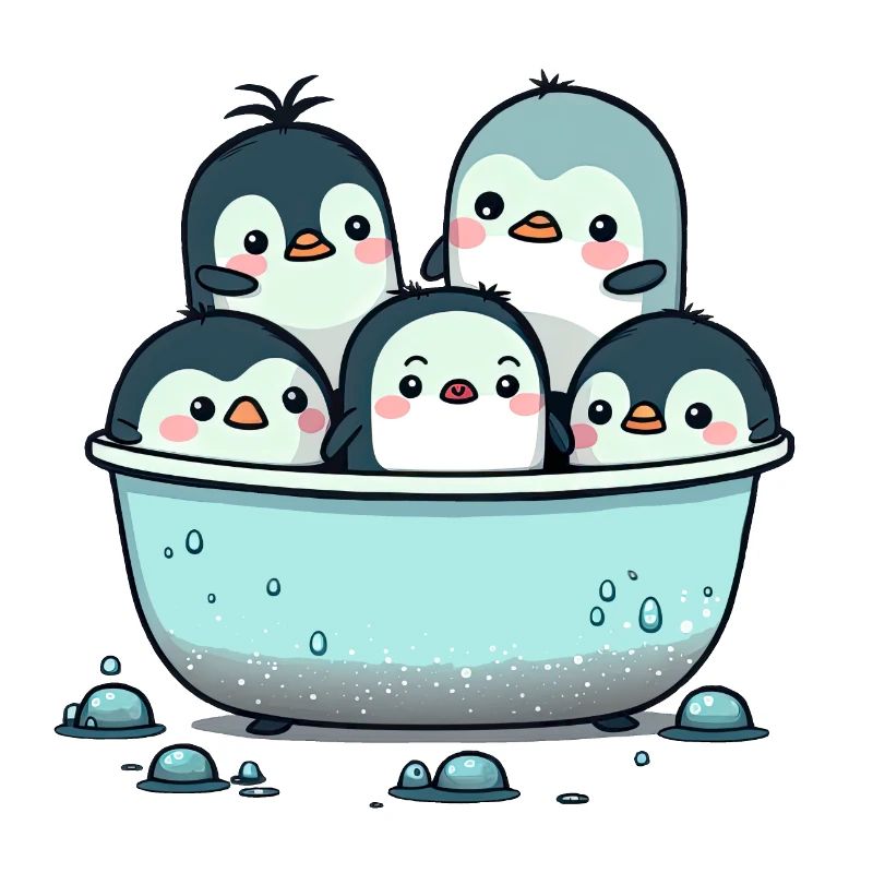 Cute Penguins having a Bath