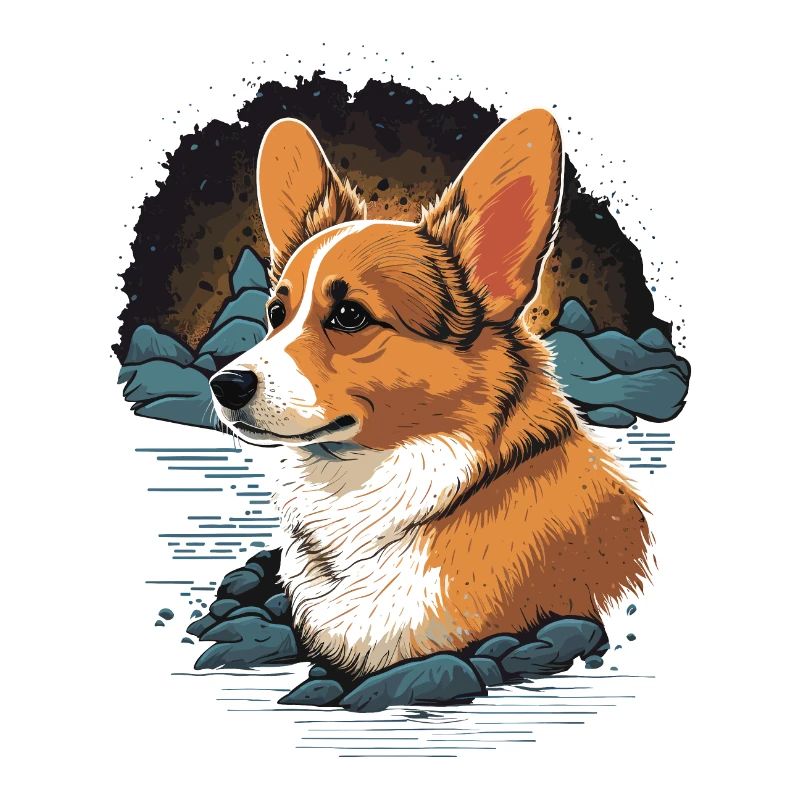 Corgi on rocks