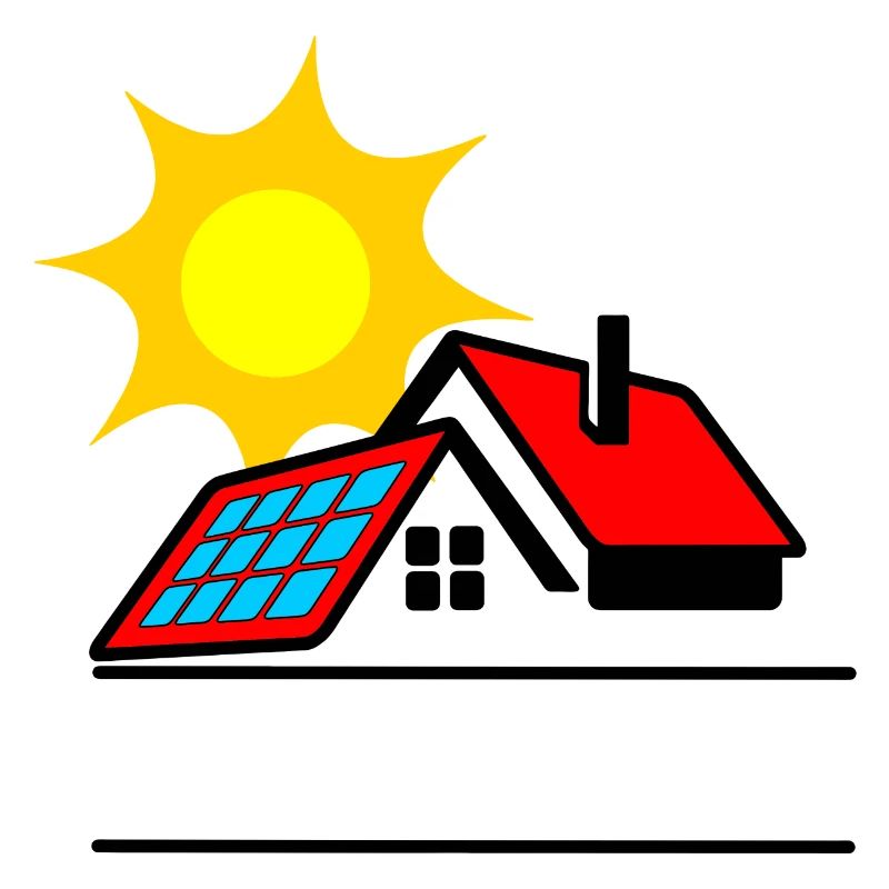 Solar panel on bungalow house with sun