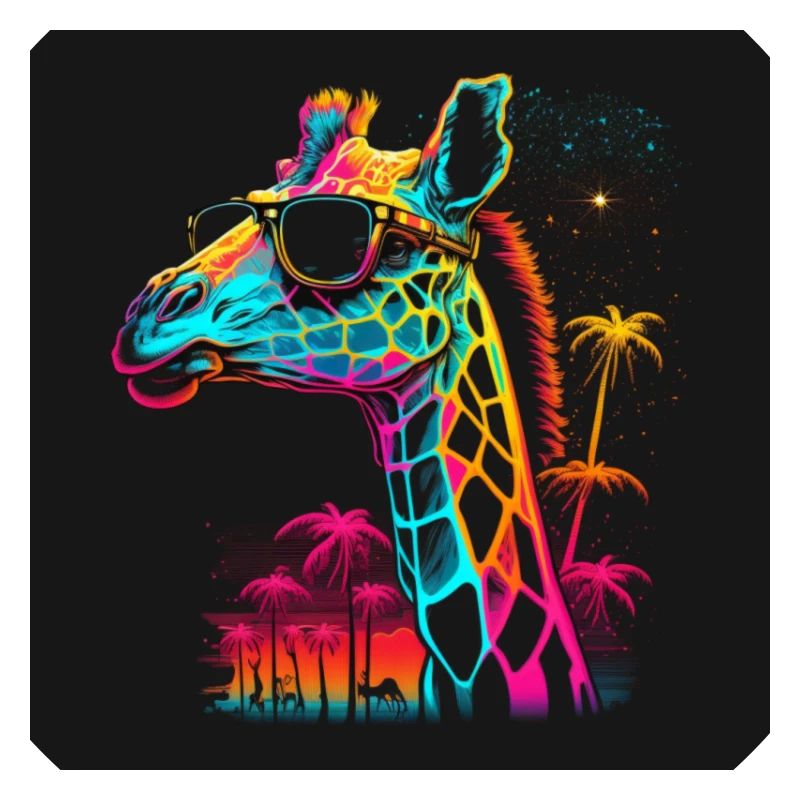 Girafe aux couleurs néon, synthwave / 80s