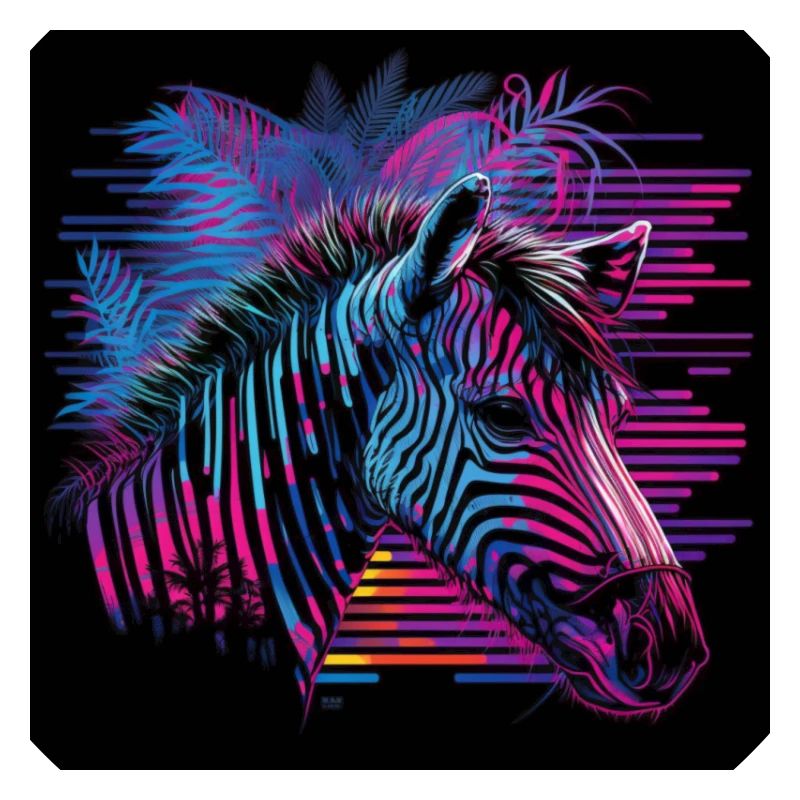 Zèbre aux couleurs néon, synthwave / 80s