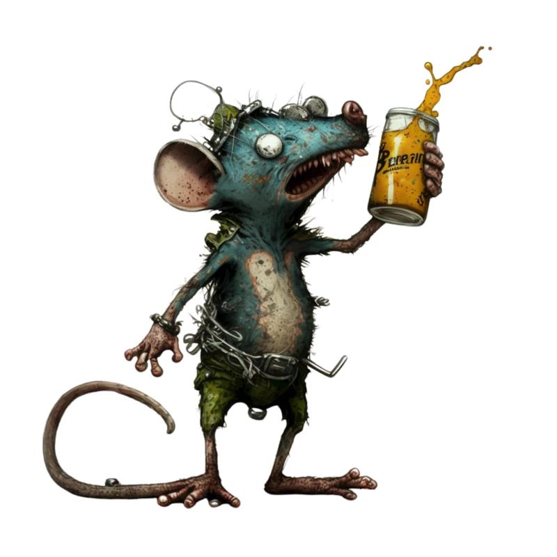 funny, crazy mouse with beer