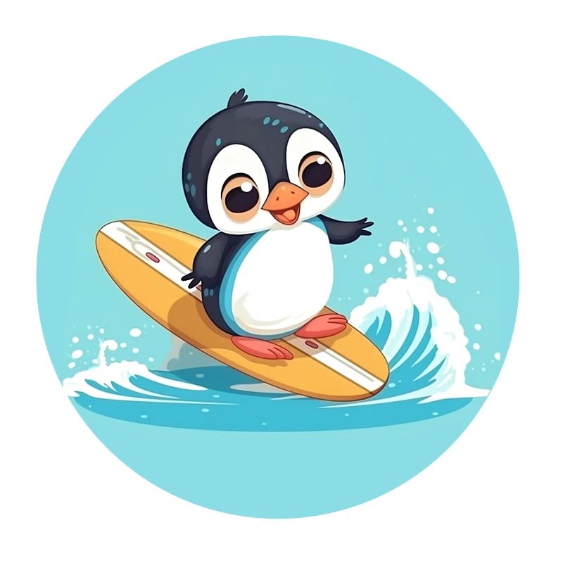 Süßer Surfender Pinguin auf einem Surfbrett