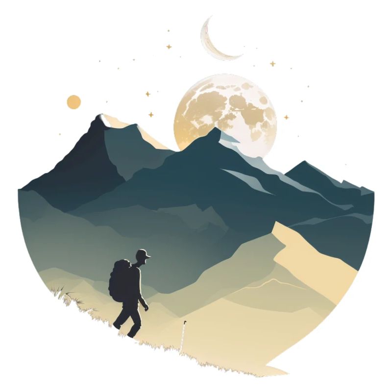 Backpackers in the mountains, moonlight