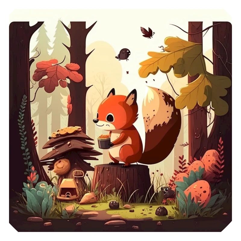 Squirrel Eats Nut in the Forest