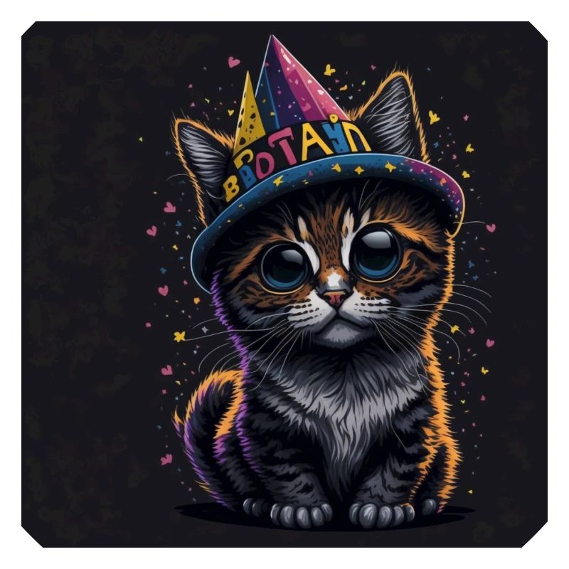 Katze mit Geburtstagshut