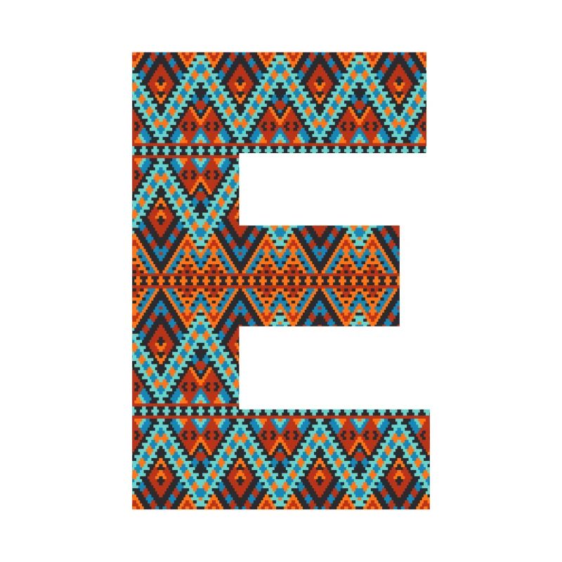 Buchstabe E-Boho-Design, buntes Monogramm