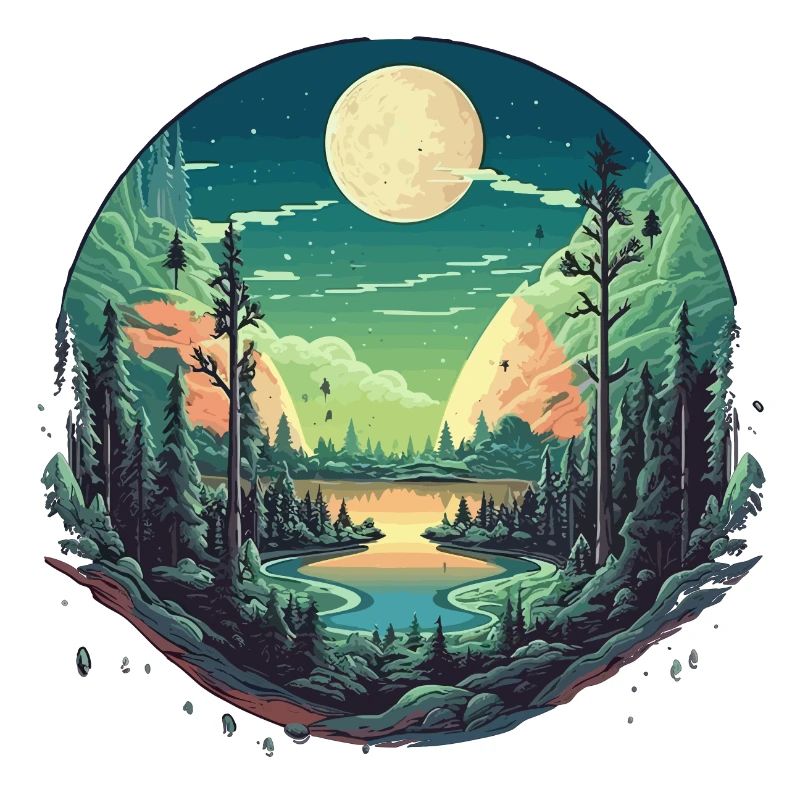 Surreal forest scenery at night