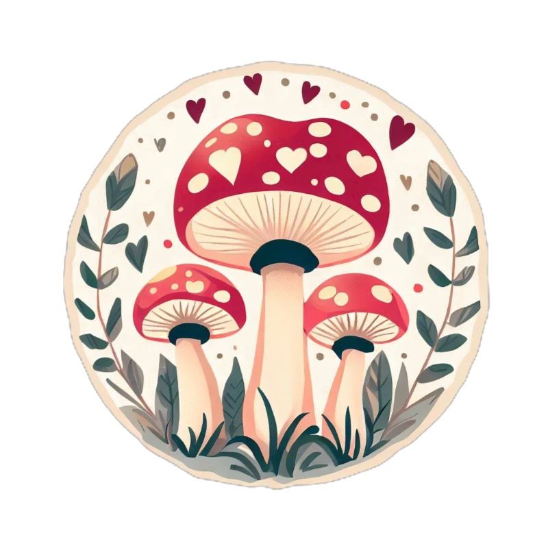 Mushrooms toadstools in magic hearts