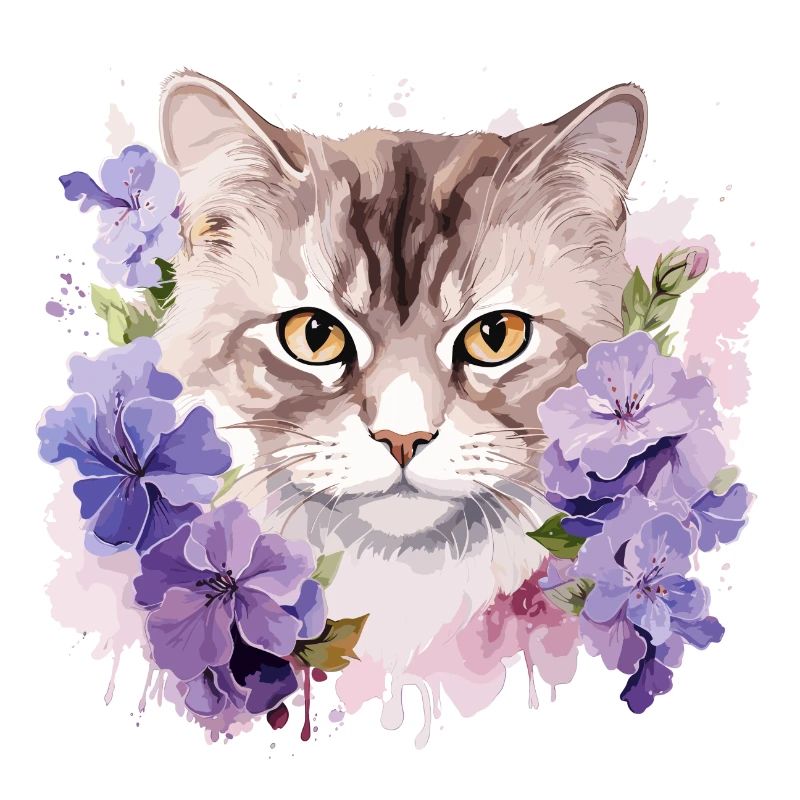 Katze mit Blumen