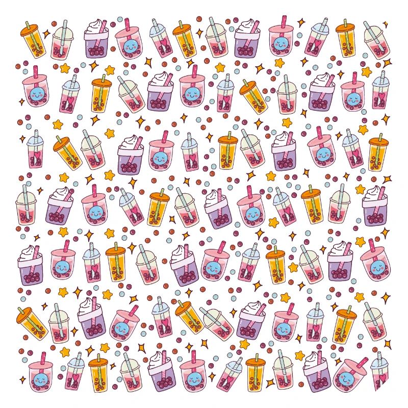 Kawaii Bubble Tea Muster Mit Sternchen und Bubbles