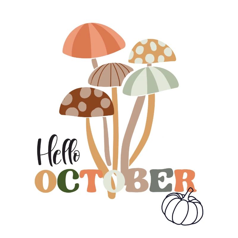 Hello October Autumn Fall Retro Mushroom Aesthetic
