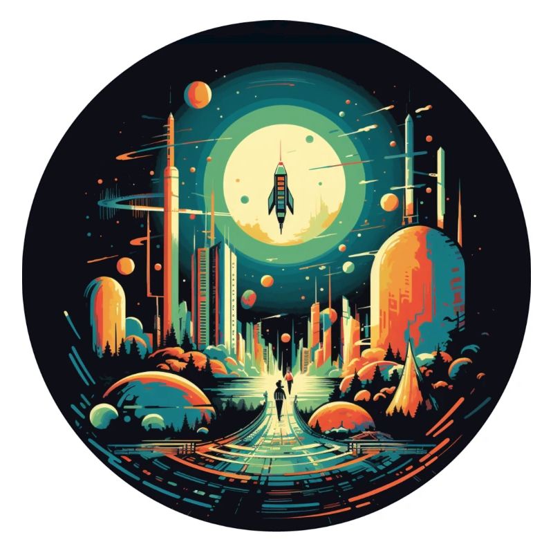 Rocket launch in retro cartoon style