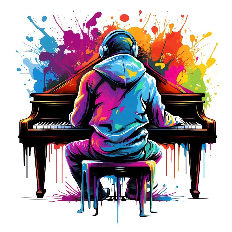 Claviériste avec casque style graffiti