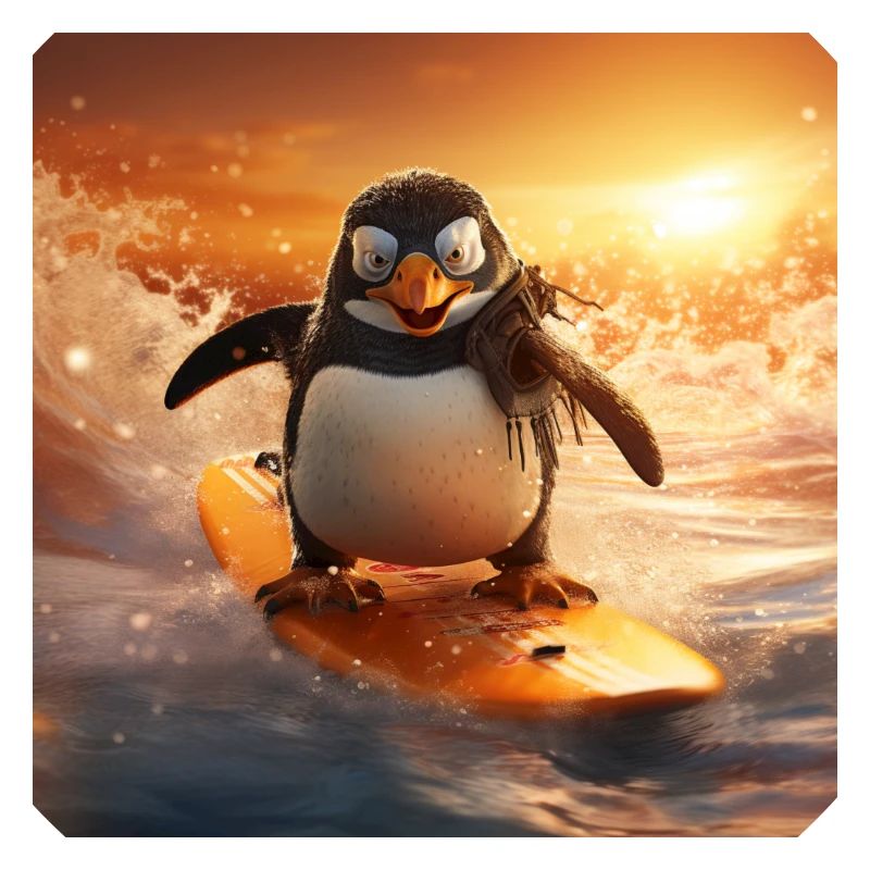 Pinguin riding on waves