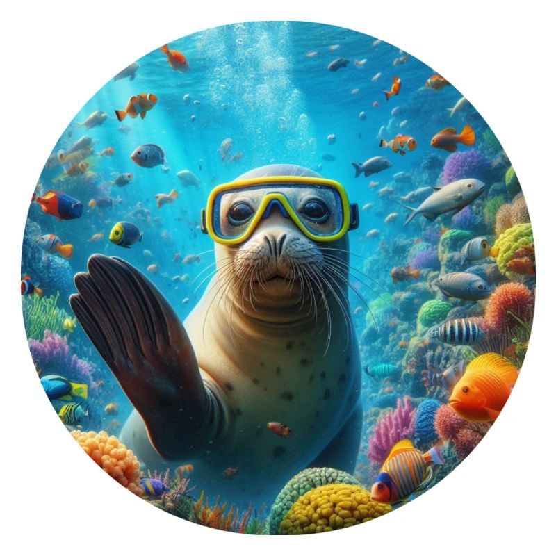 Robe unter Wasser mit einer Taucherbrille winkt