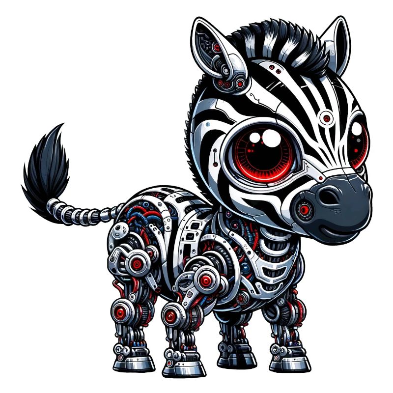 Cyborg Zebra: Robot with Red Eyes