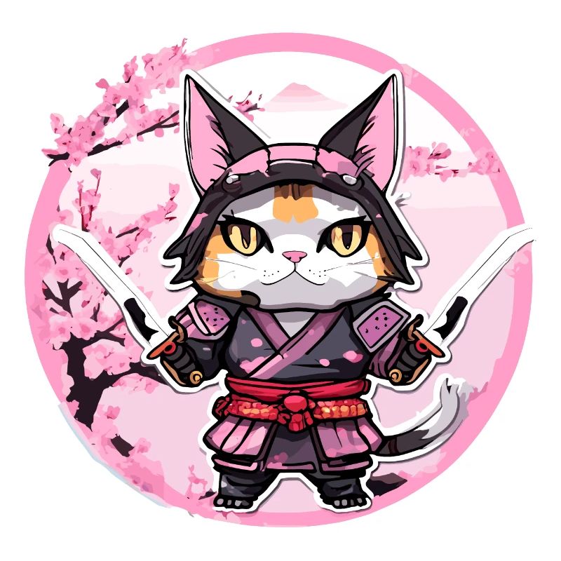 Chat samouraï & fleurs de cerisier #1