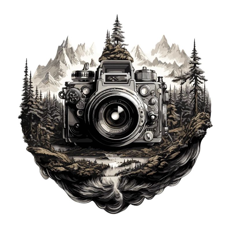 Camera in mountain landscape