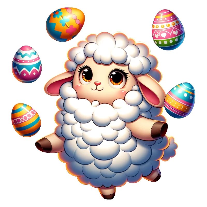 Colorful Easter Egg Juggling Lamb Cartoon