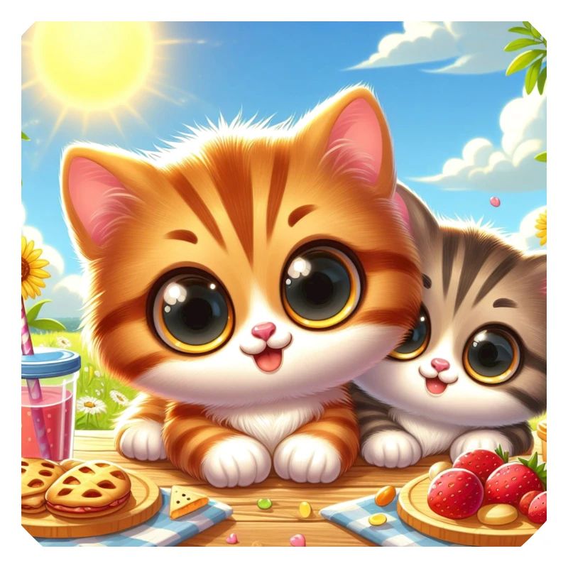 2 Cute summer kittens at the table while eating