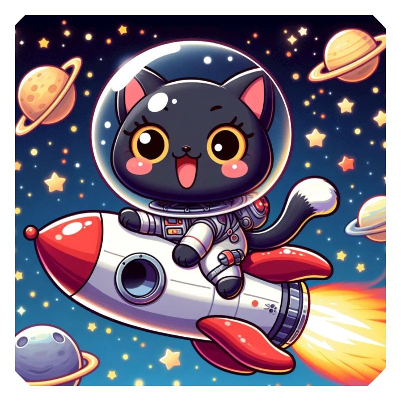 Chat mignon de l’espace sur une fusée dans l’espace
