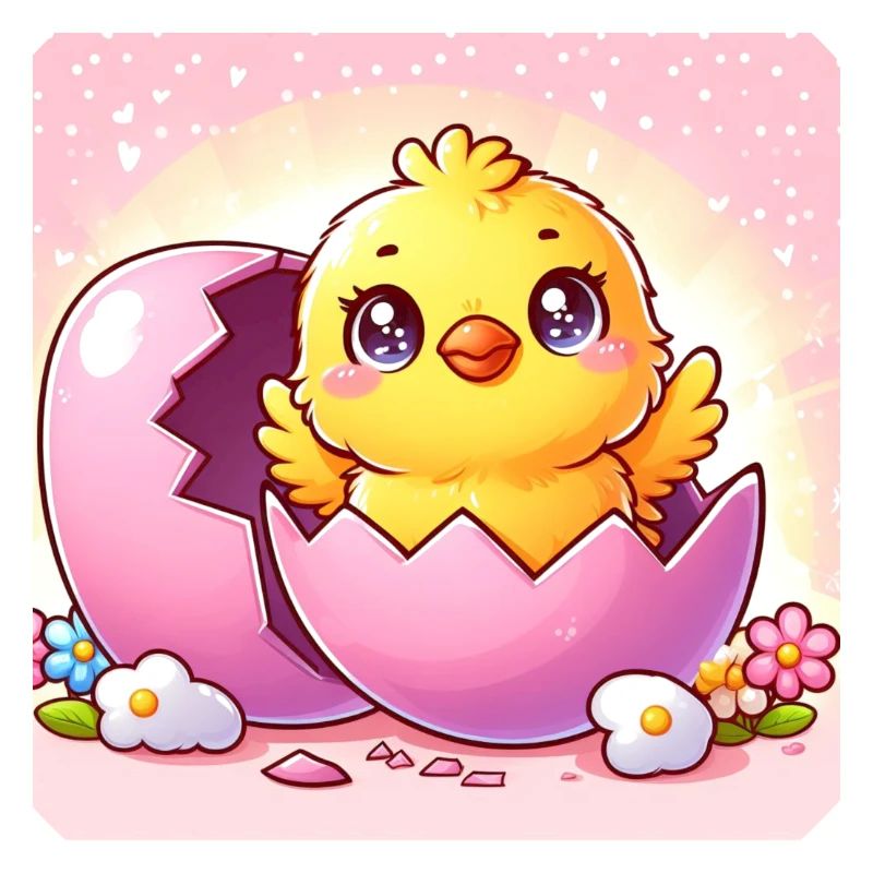 Sweet chick hatches from a purple egg
