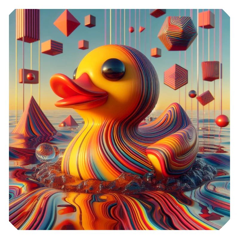 Bathing duck striped in risograph hyperrealism