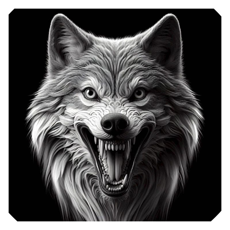 Wolf Hyperrealismus 3 D Grau auf schwarz