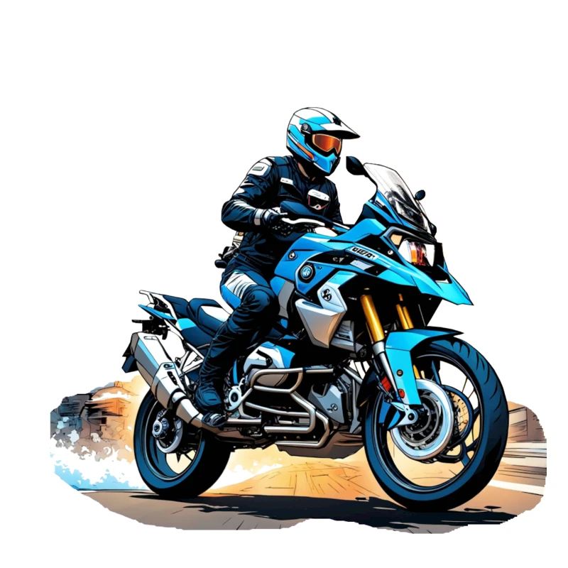 Biker on blue motorcycle