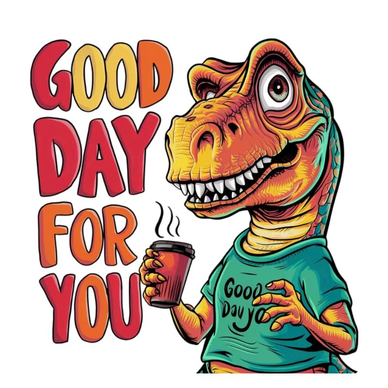 Design zeigt coolen Dino, der einen Kaffeebecher