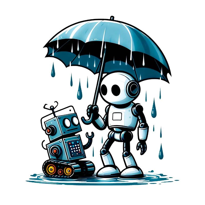 Two robots on the rain