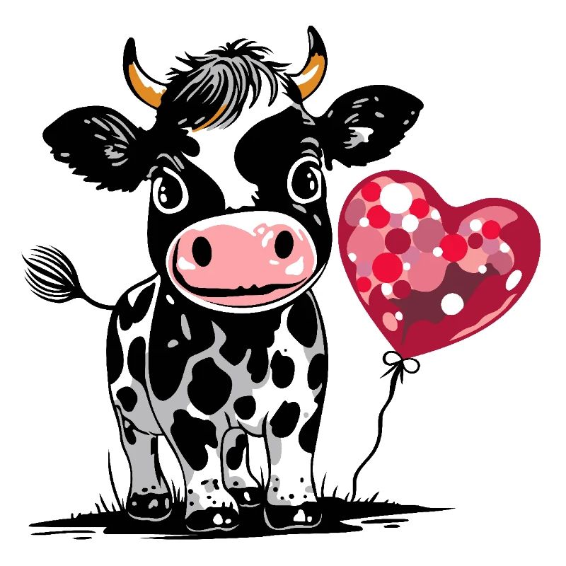 Süßes Kälbchen mit Herzballon - Kuh Kalb