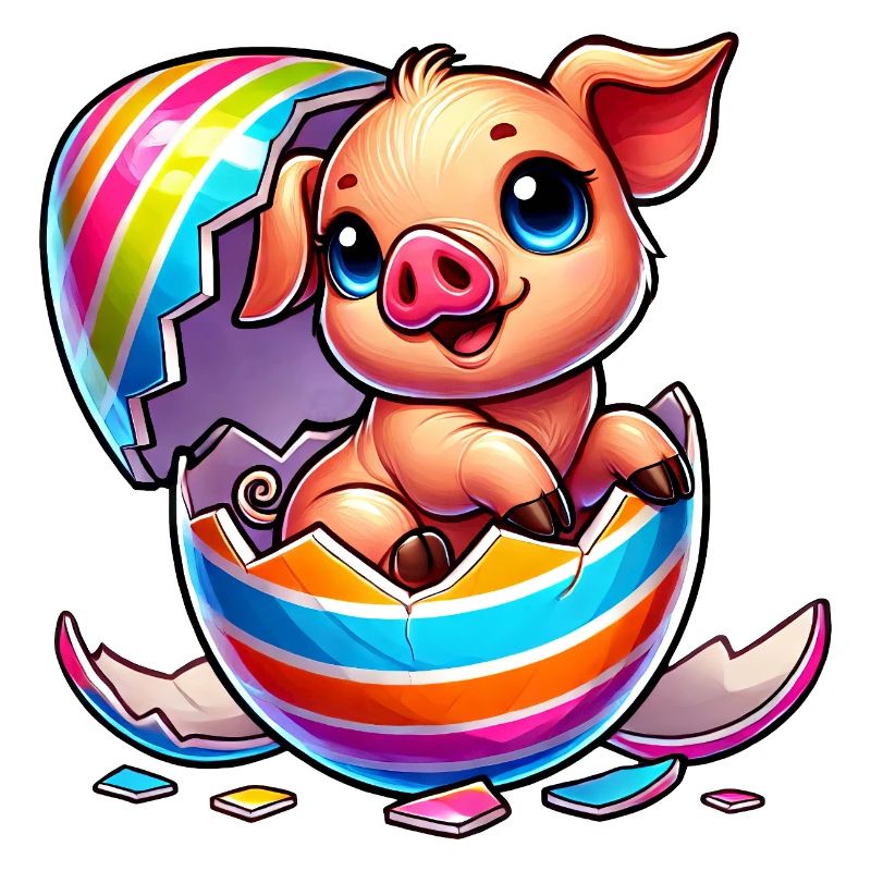Cute cartoon pig hatching in easter egg
