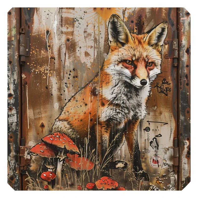 Graffiti Fox Toadstools Rust Metal Street Art