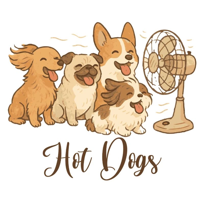 Lustige Hunde mit Ventilator - Hotdogs