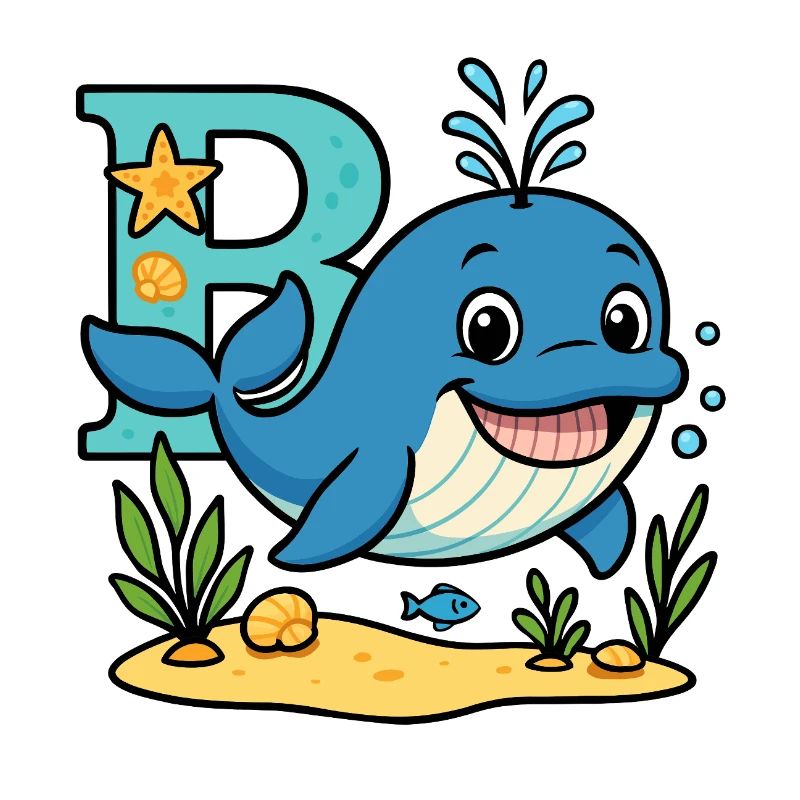 B comme… Baleine ! Design alphabet mignon
