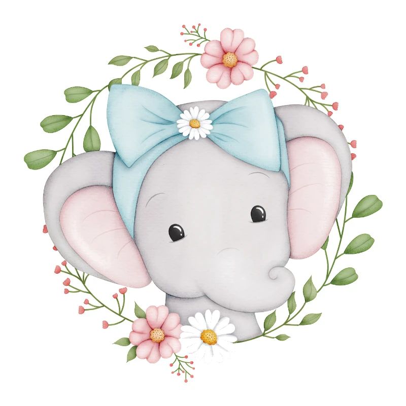 petit éléphant mignon dans une couronne de fleurs