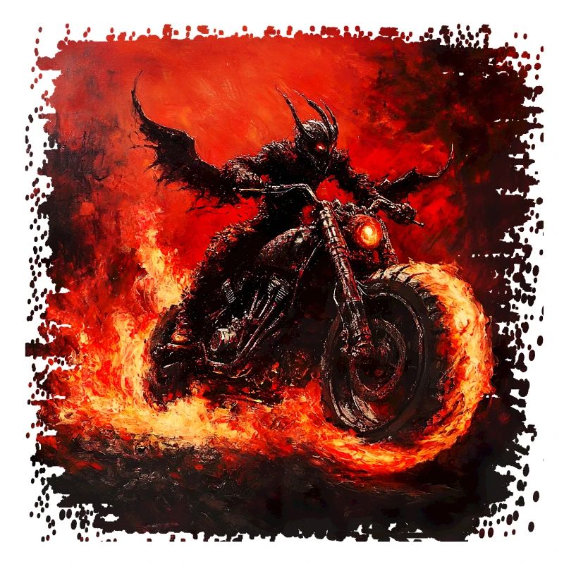 Demonic motorcyclist on fire
