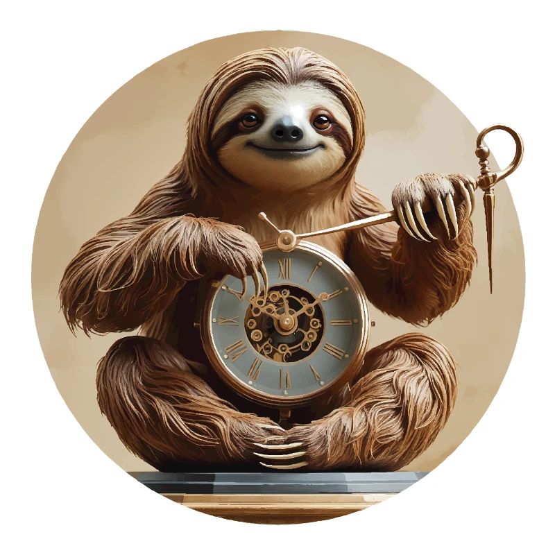 Charming sloth with clock motif